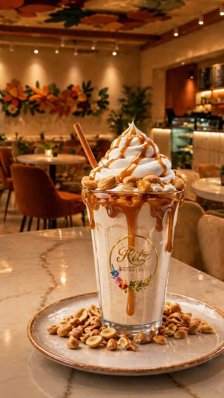 Salted caramel milkshake with whipped cream