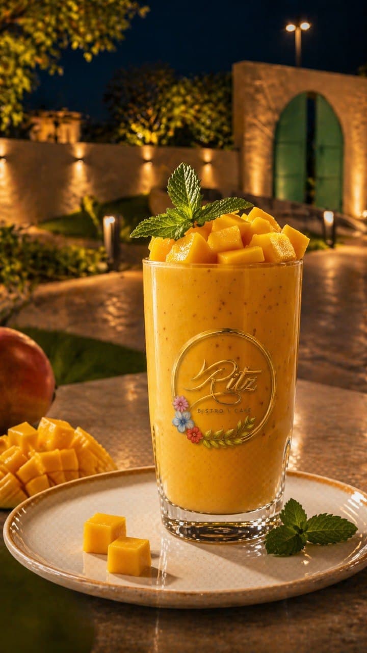 Mango smoothie with fresh mango chunks